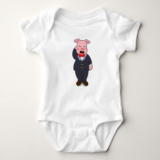 Pig as Groom with Suit & Tie Baby Bodysuit (Front)