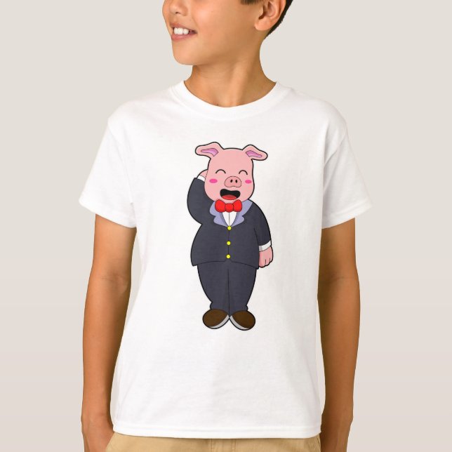 Pig as Groom with Suit & Tie T-Shirt (Front)