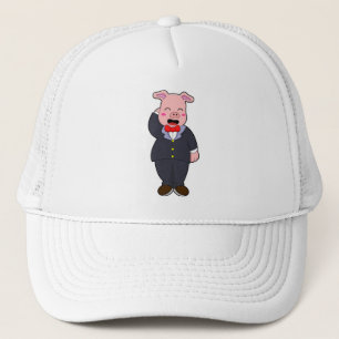 Pig as Groom with Suit & Tie Trucker Hat