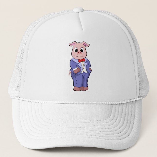 Pig as Groom with Suit Trucker Hat (Front)