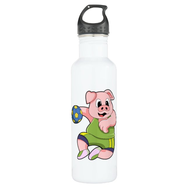 Pig as Handball player with Handball 710 Ml Water Bottle (Front)