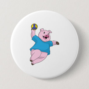Pig as Handball player with Handball 7.5 Cm Round Badge