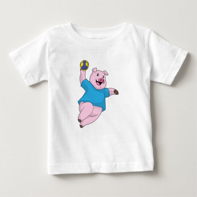 Pig as Handball player with Handball Baby T-Shirt (Front)