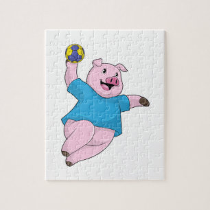 Pig as Handball player with Handball Jigsaw Puzzle