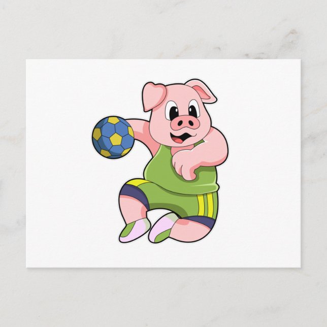 Pig as Handball player with Handball Postcard (Front)