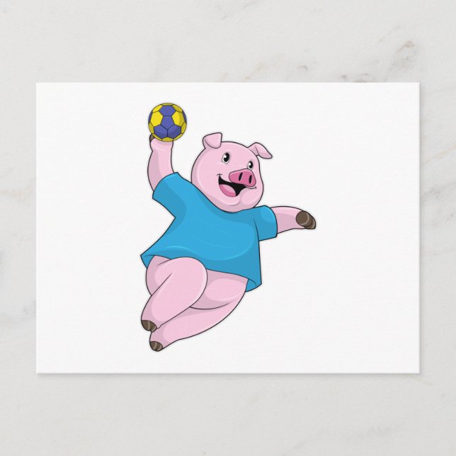 Pig as Handball player with Handball Postcard (Front)