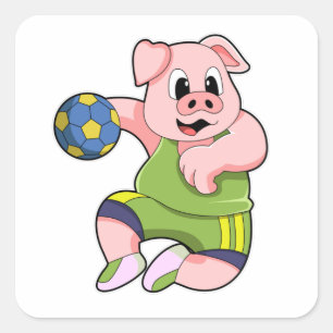 Pig as Handball player with Handball Square Sticker