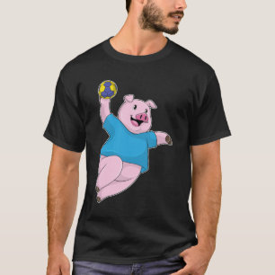 Pig as Handball player with Handball T-Shirt