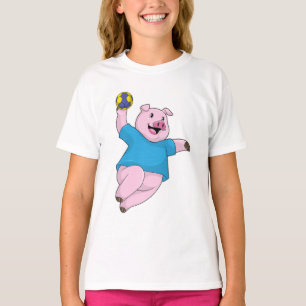 Pig as Handball player with Handball T-Shirt