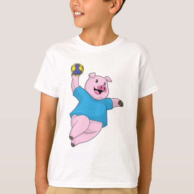 Pig as Handball player with Handball T-Shirt (Front)