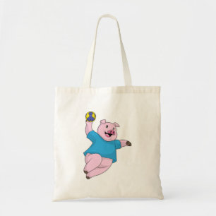 Pig as Handball player with Handball Tote Bag
