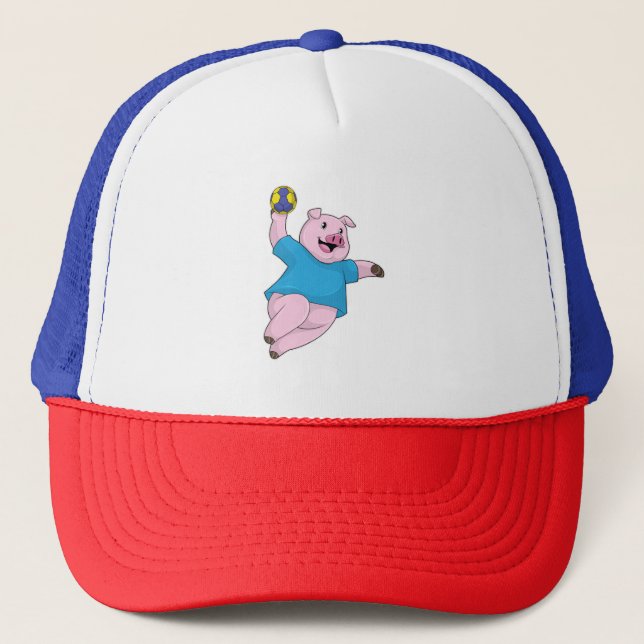 Pig as Handball player with Handball Trucker Hat (Front)