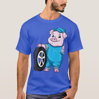 Pig as mechanic with Tires T-Shirt