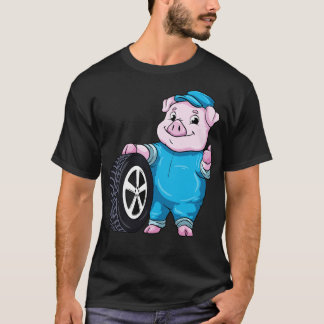 Pig as  mechanic with Tires T-Shirt
