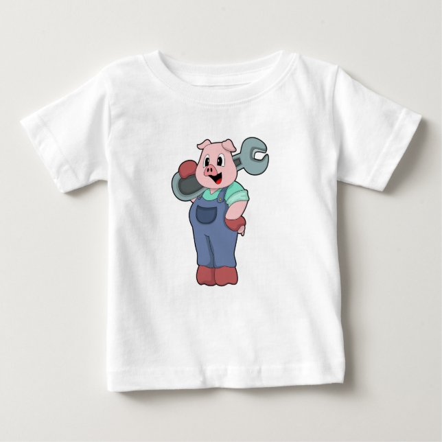 Pig as Mechanic with Wrench Baby T-Shirt (Front)