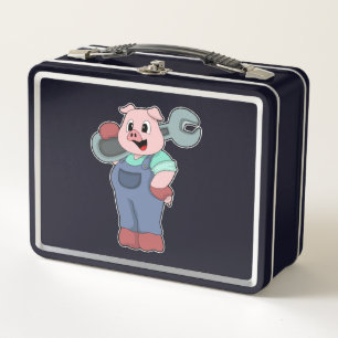 Pig as Mechanic with Wrench Metal Lunch Box