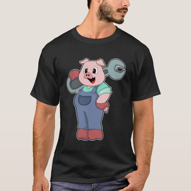 Pig as Mechanic with Wrench T-Shirt (Front)