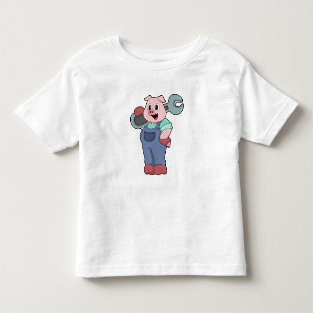 Pig as Mechanic with Wrench Toddler T-Shirt (Front)