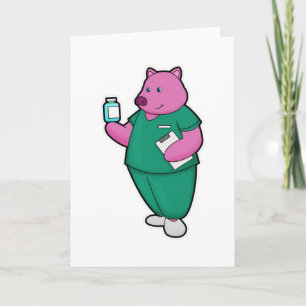 Pig as Nurse with Medicine Card