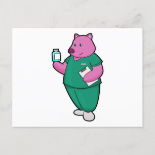 Pig as Nurse with Medicine Postcard