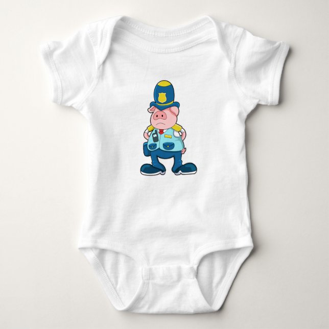Pig as Police officer with Police Uniform & Hat Baby Bodysuit (Front)