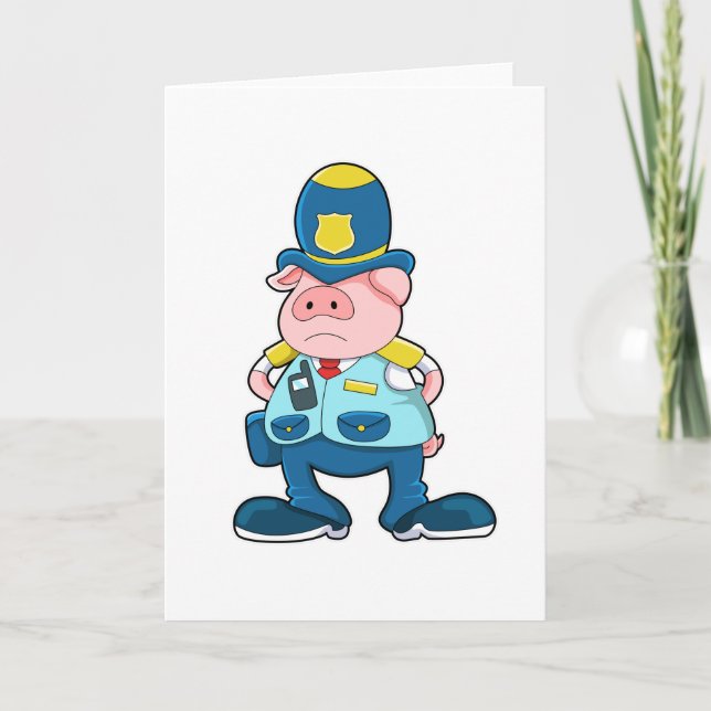 Pig as Police officer with Police Uniform & Hat Card (Front)