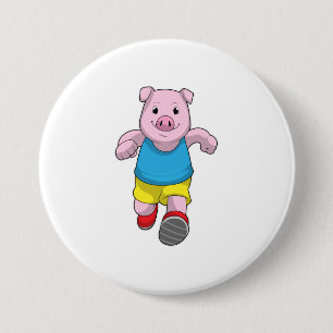 Pig as Runner at Running 7.5 Cm Round Badge