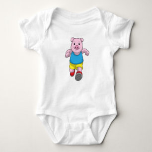 Pig as Runner at Running Baby Bodysuit