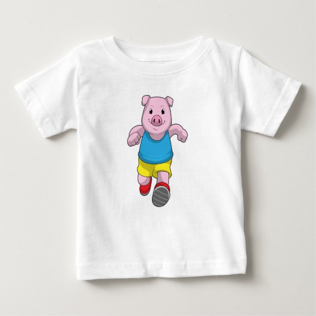 Pig as Runner at Running Baby T-Shirt (Front)