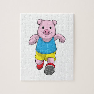Pig as Runner at Running Jigsaw Puzzle