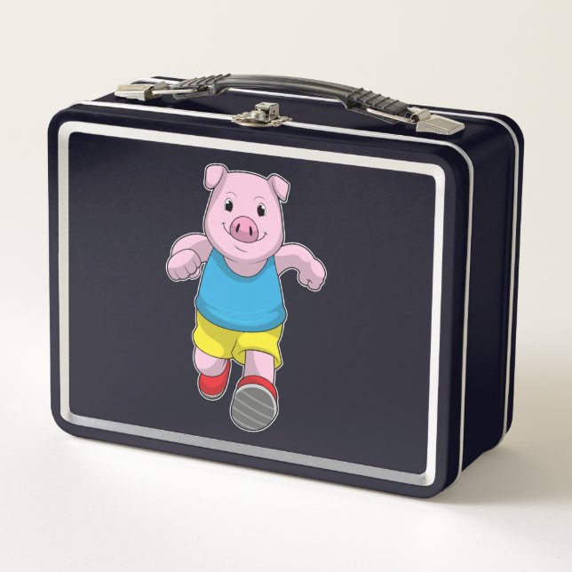 Pig as Runner at Running Metal Lunch Box (Front)