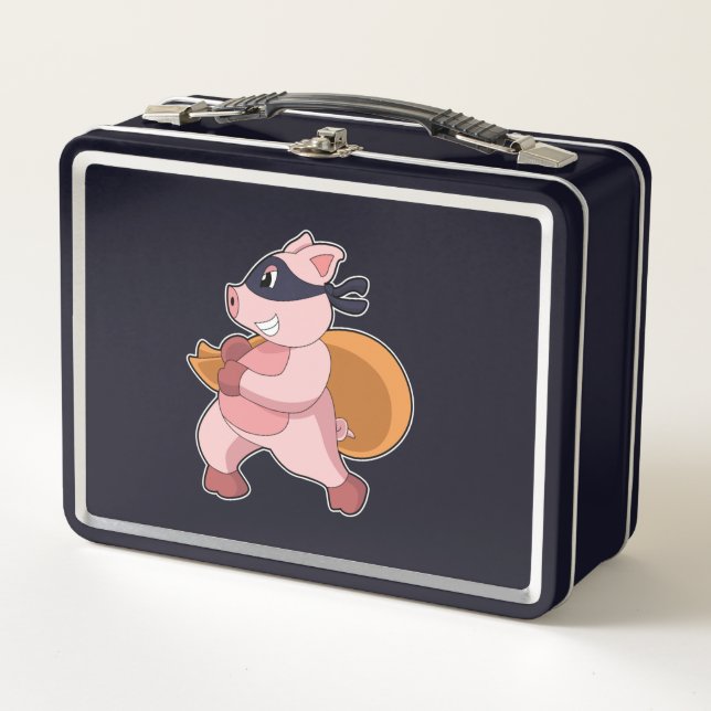 Pig as Runner Metal Lunch Box (Front)