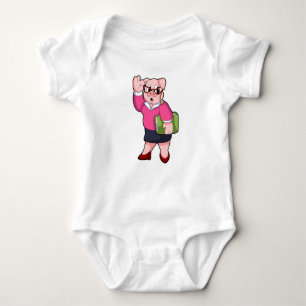 Pig as Secretary with Glasses Baby Bodysuit