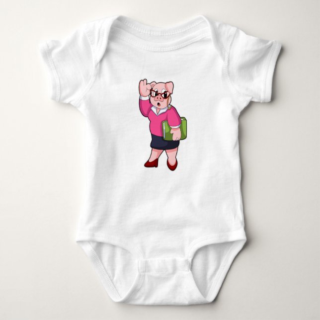 Pig as Secretary with Glasses Baby Bodysuit (Front)