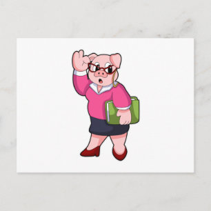 Pig as Secretary with Glasses Postcard