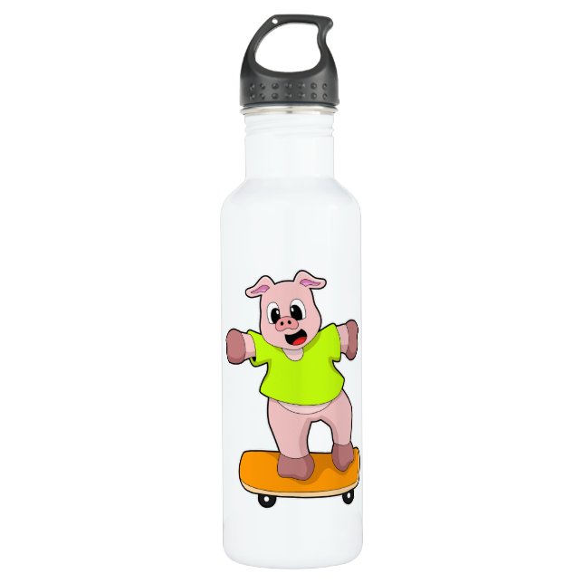 Pig as Skater on Skateboard 710 Ml Water Bottle (Front)