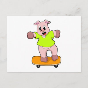 Pig as Skater on Skateboard Postcard