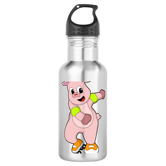 Pig as Skater with Inline skates 710 Ml Water Bottle (Front)