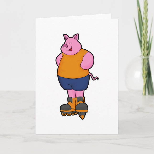 Pig as Skater with Inline skates Card (Front)