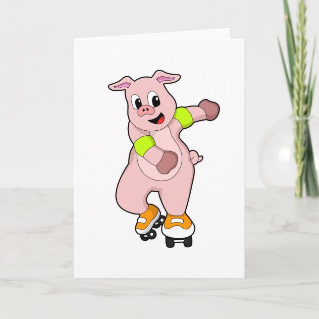 Pig as Skater with Inline skates Card (Front)