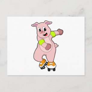 Pig as Skater with Inline skates Postcard