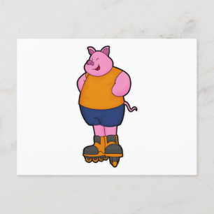 Pig as Skater with Inline skates Postcard