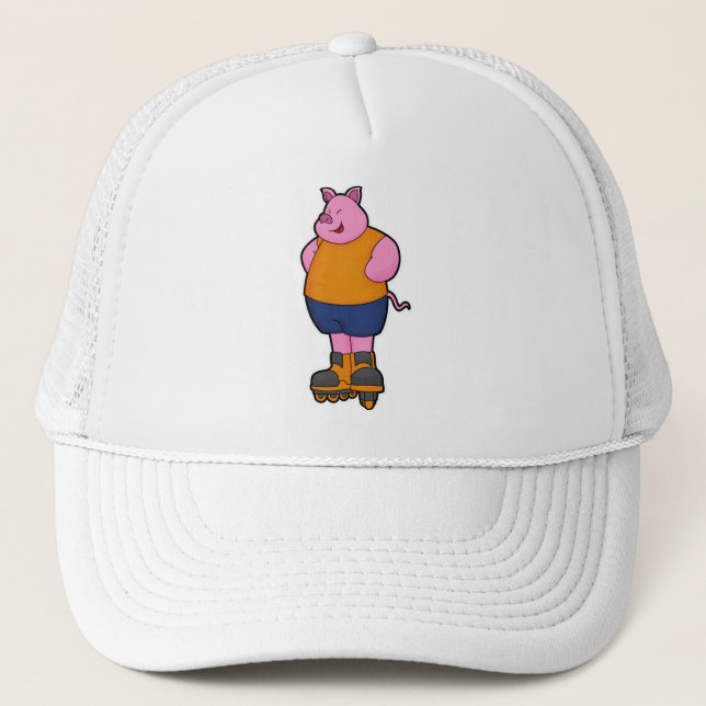Pig as Skater with Inline skates Trucker Hat (Front)