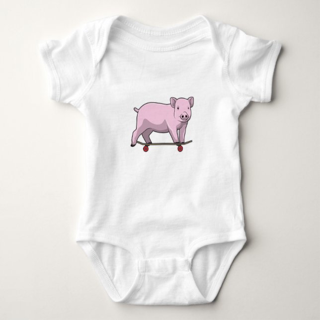 Pig as Skater with Skateboard Baby Bodysuit (Front)
