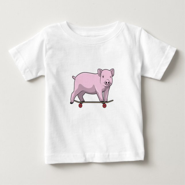 Pig as Skater with Skateboard Baby T-Shirt (Front)