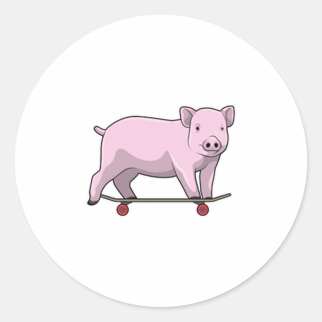 Pig as Skater with Skateboard Classic Round Sticker (Front)