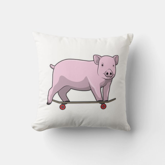 Pig as Skater with Skateboard Cushion (Front)