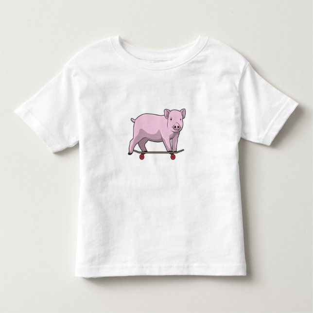 Pig as Skater with Skateboard Toddler T-Shirt (Front)