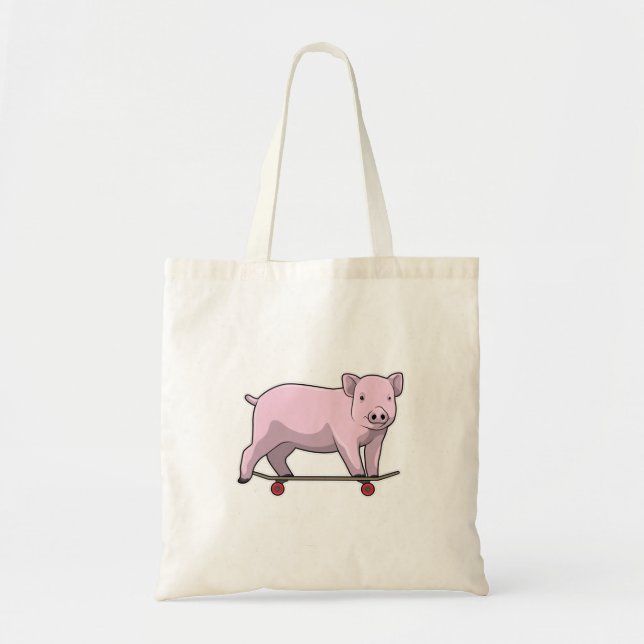 Pig as Skater with Skateboard Tote Bag (Front)