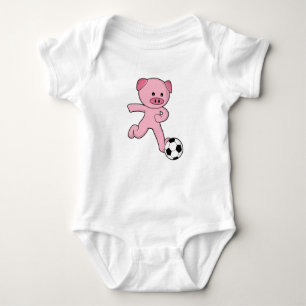 Pig as Soccer player with Soccer ball Baby Bodysuit